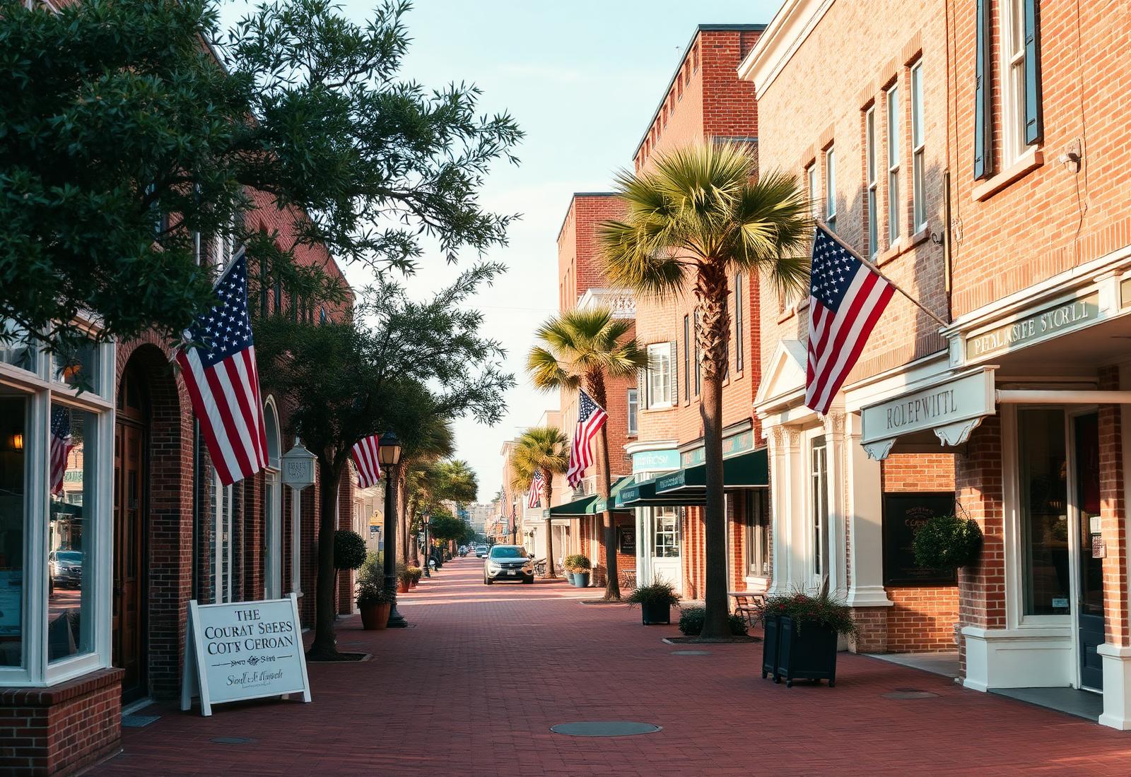 Small-town Main Street in coastal South Carolina