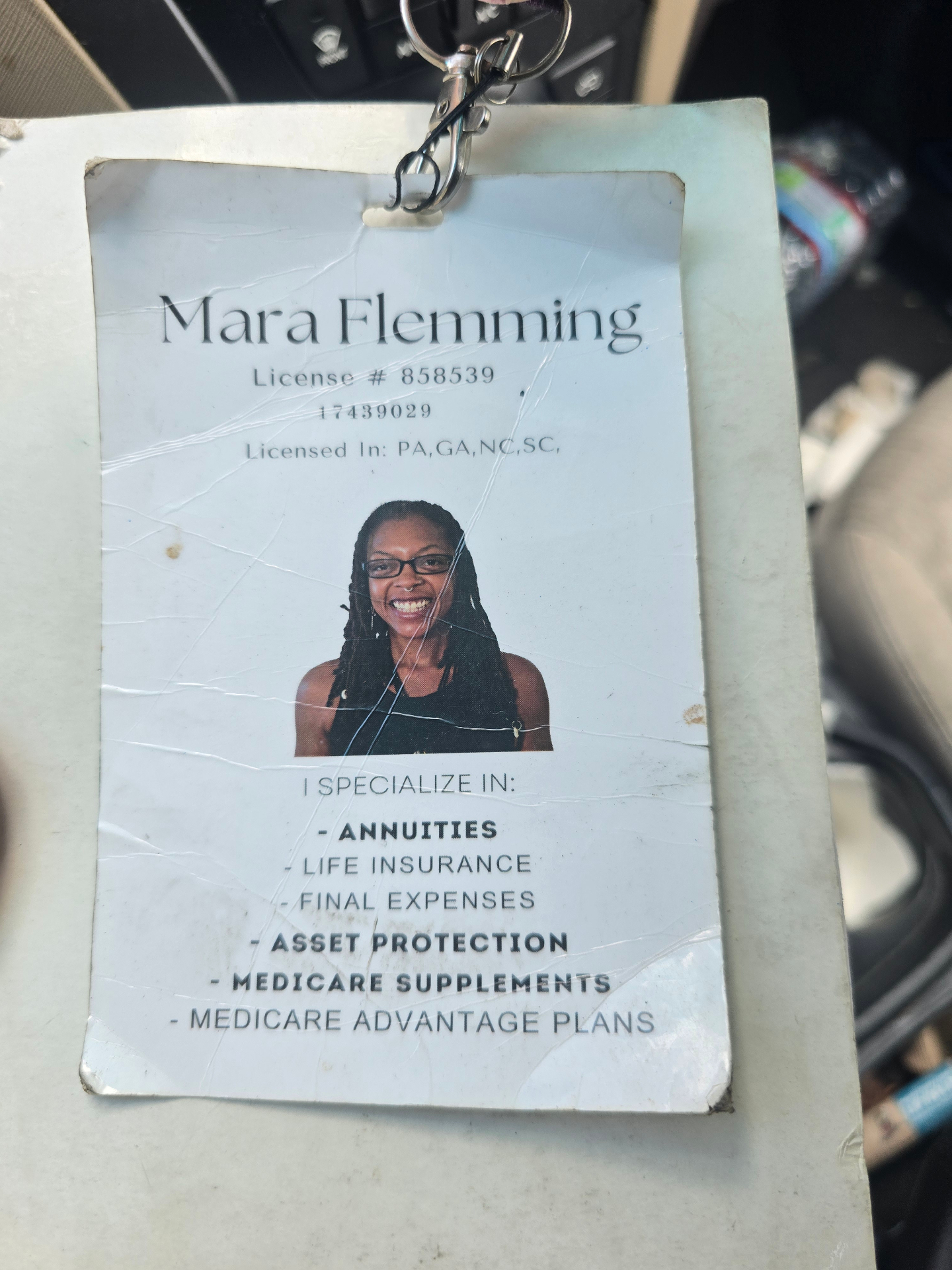 Mara Flemming — License #858539, NPN 17439029, licensed in PA, GA, NC, SC